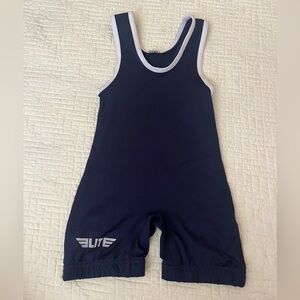 Elite Sports Wrestling Kids Youth Singlet Onesie Bodysuit Navy Blue Sz S